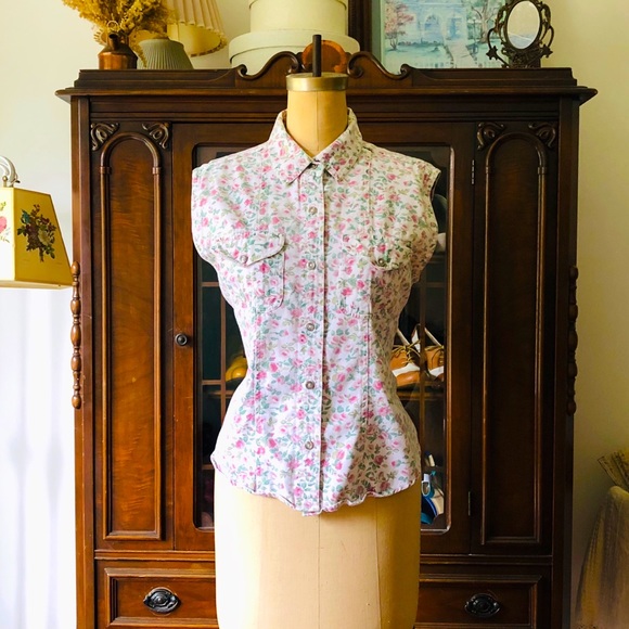 VINTAGE 90s Floral sleeveless top - Picture 7 of 11